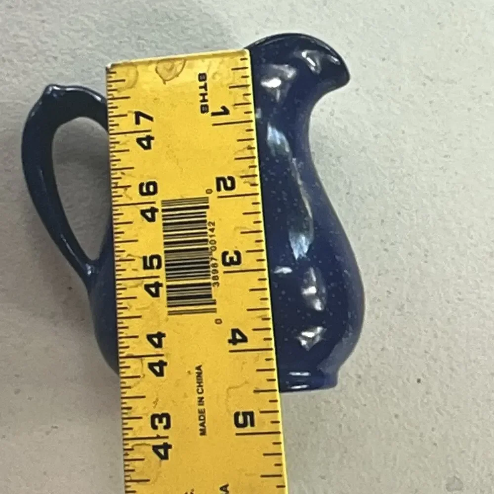 Vintage Ceramic Pitcher Blue Speckled Small Rustic Farm Chic 5